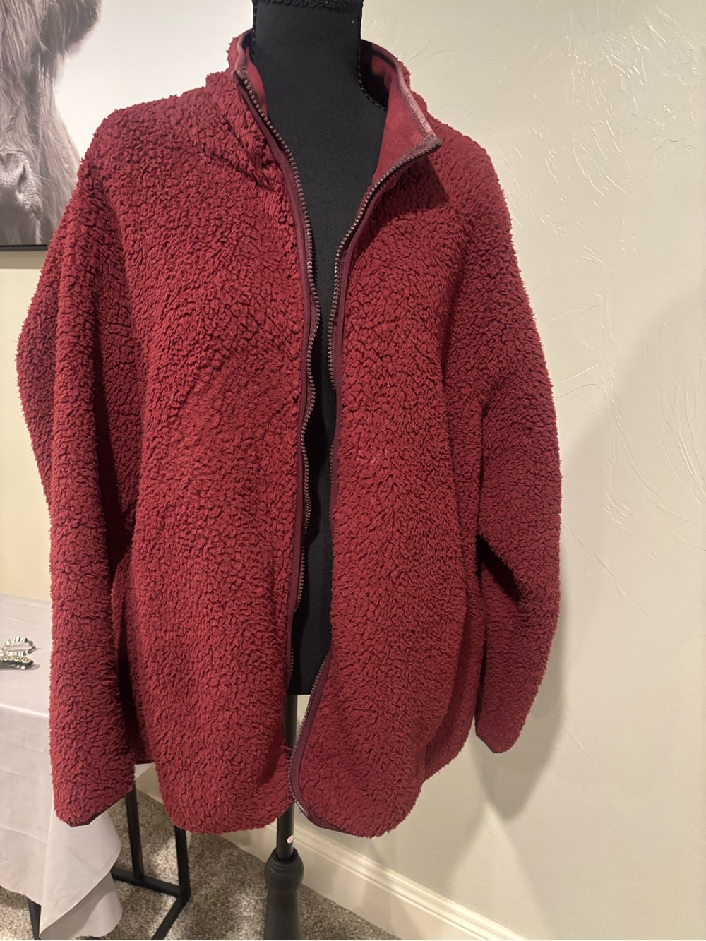 Land’s End Cozy Sherpa Zip-Up Jacket in Burgundy